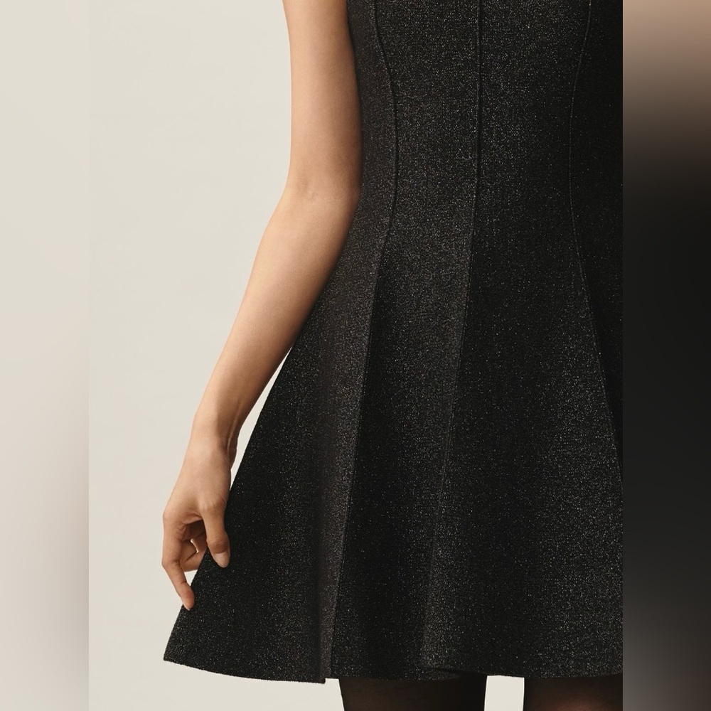 Anthropologie Square-Neck Pleated A-Line Lurex Mini Sweater Dress Medium - Picture 4 of 13